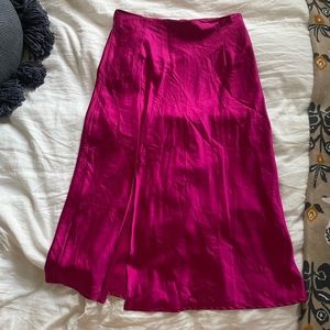 Pink Satin Midi Skirt with Slit